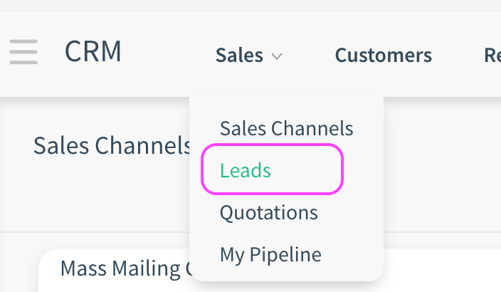 CloudOffix - Click on Leads from Sales drop-down menu